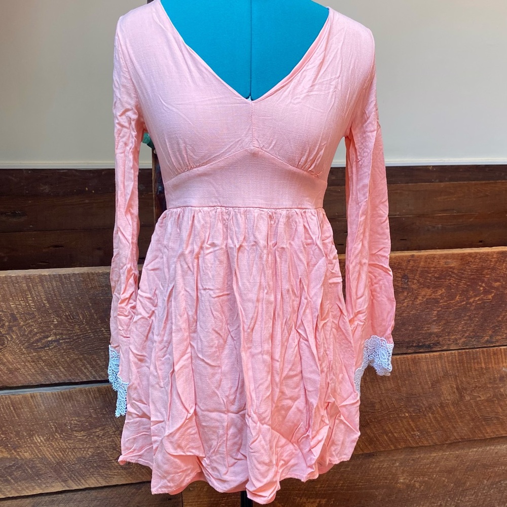 Emory Park Romantic Witchy Lolita Babydoll Dress w/ Medieval Lace Sleeves Peach